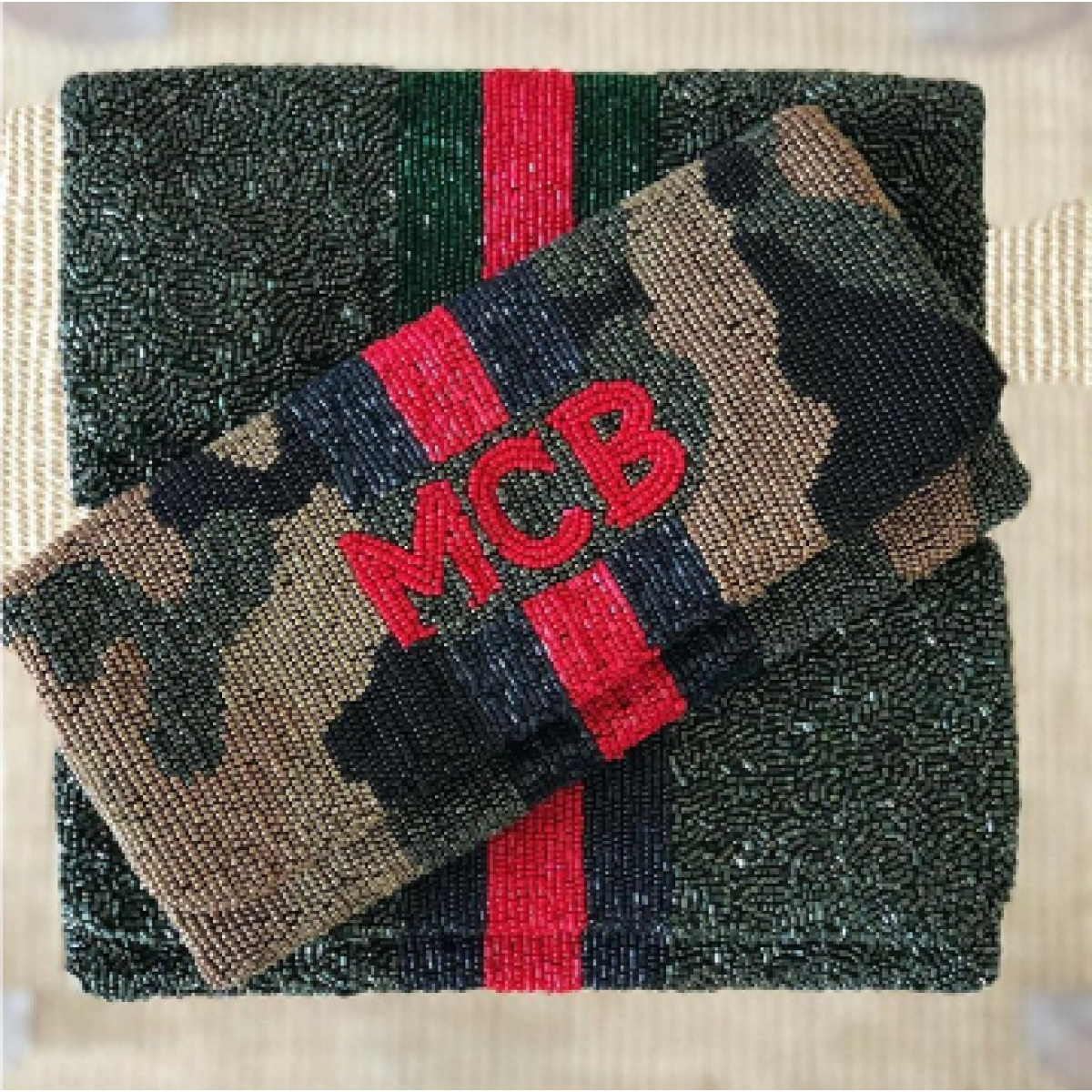 Camo Clutch with Stripes & Monogram