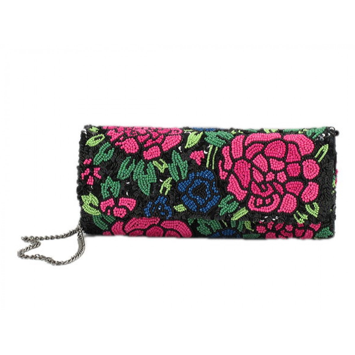 Beaded Cylindrical Clutch Floral Print