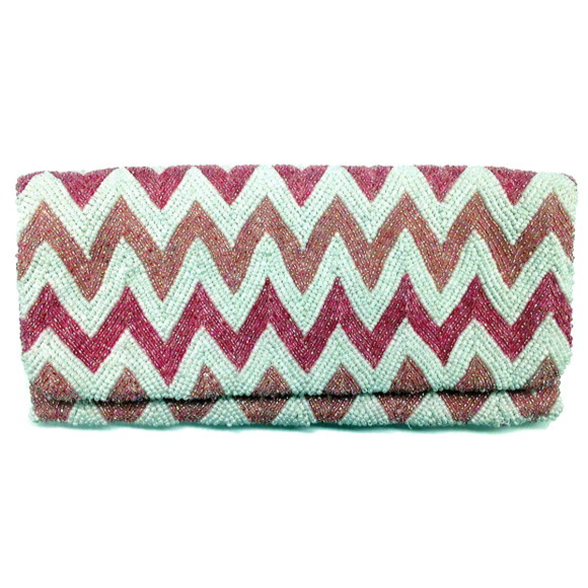 Beaded Print Fold Over Clutch