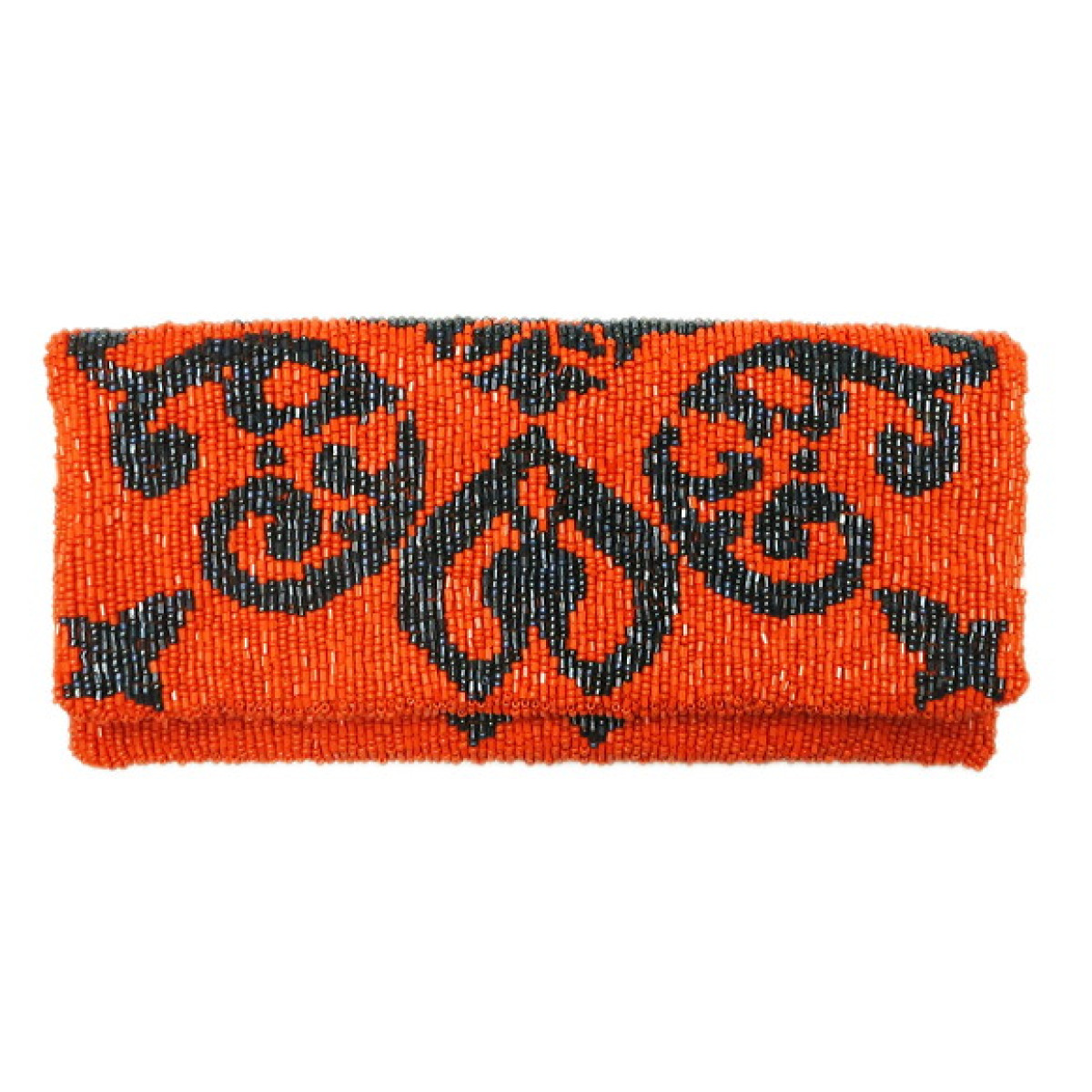 Beaded Print Fold Over Clutch