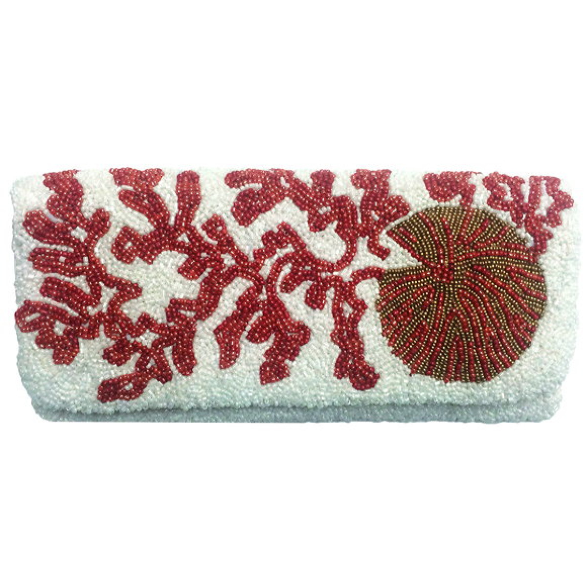 Beaded Sea Print Fold Over Clutch