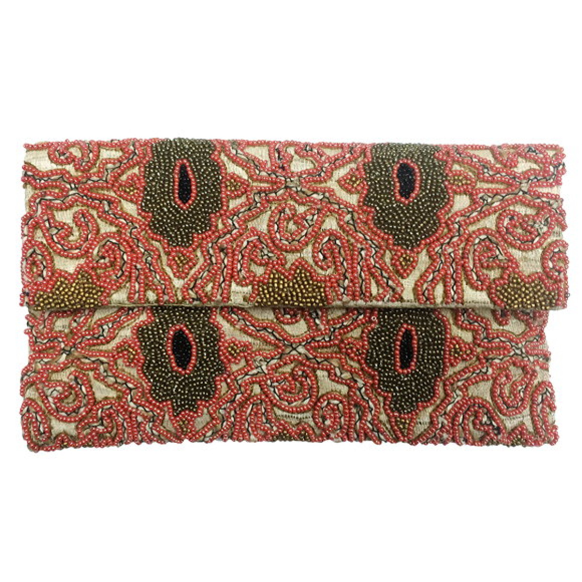 Burlap Clutch Beaded Abstract