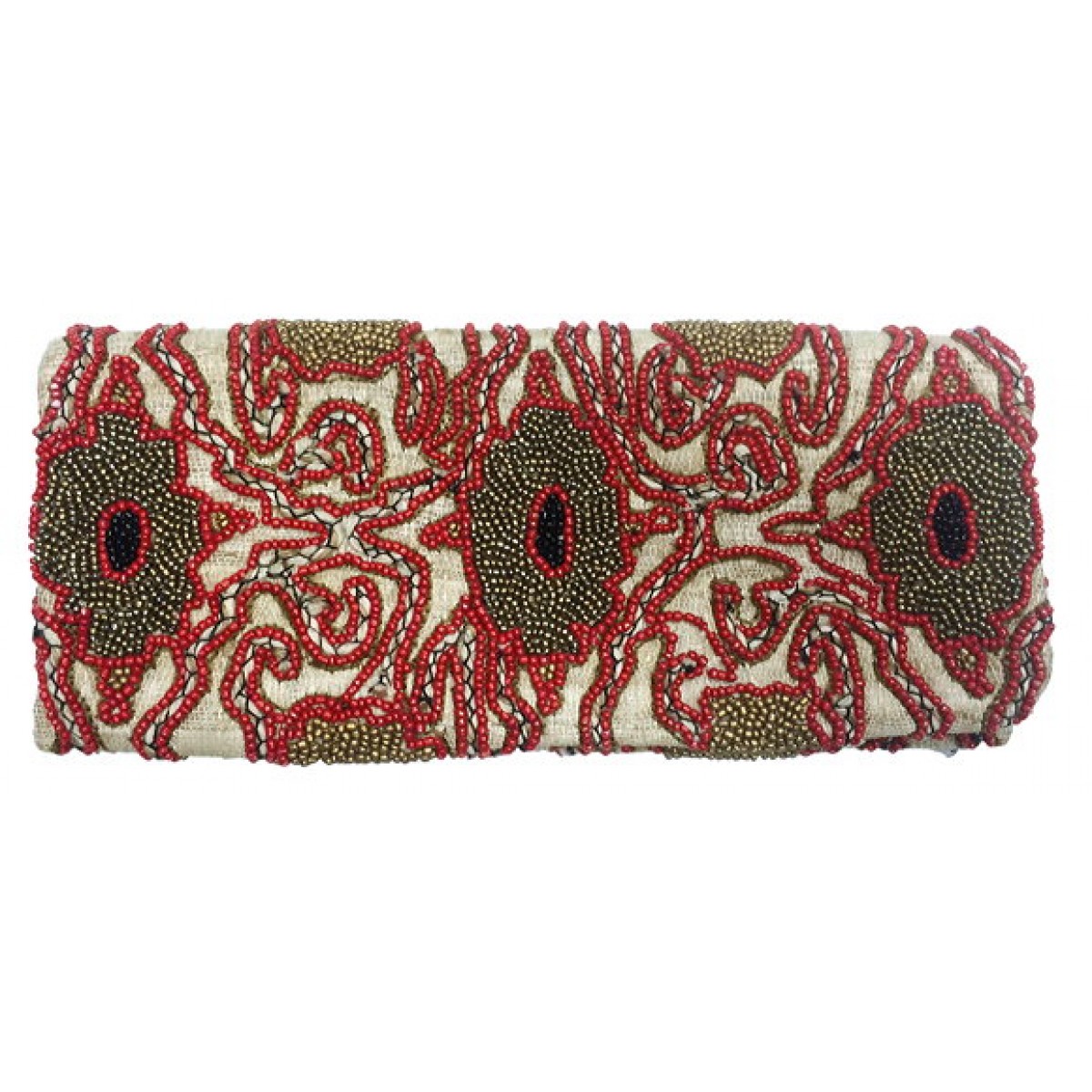 Burlap Fold over Clutch Beaded Abstract