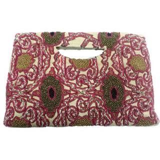 Burlap Tote Beaded Abstract