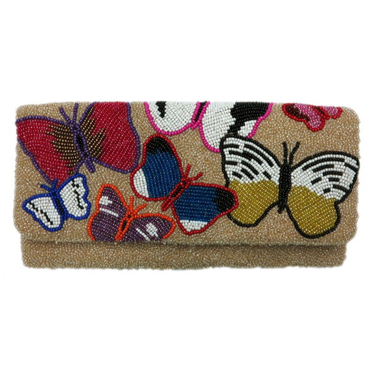 Butterfly Print Beaded Bag