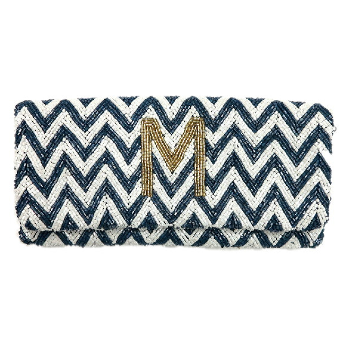 Chevron Beaded Fold Over Clutch With Initial