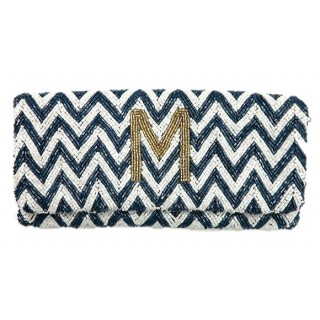 Chevron Beaded Fold Over Clutch With Initial