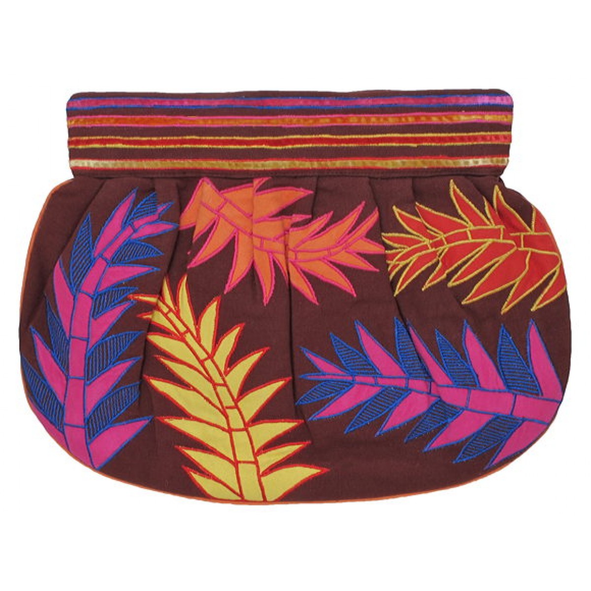 Clutch with Embroidered Leaves