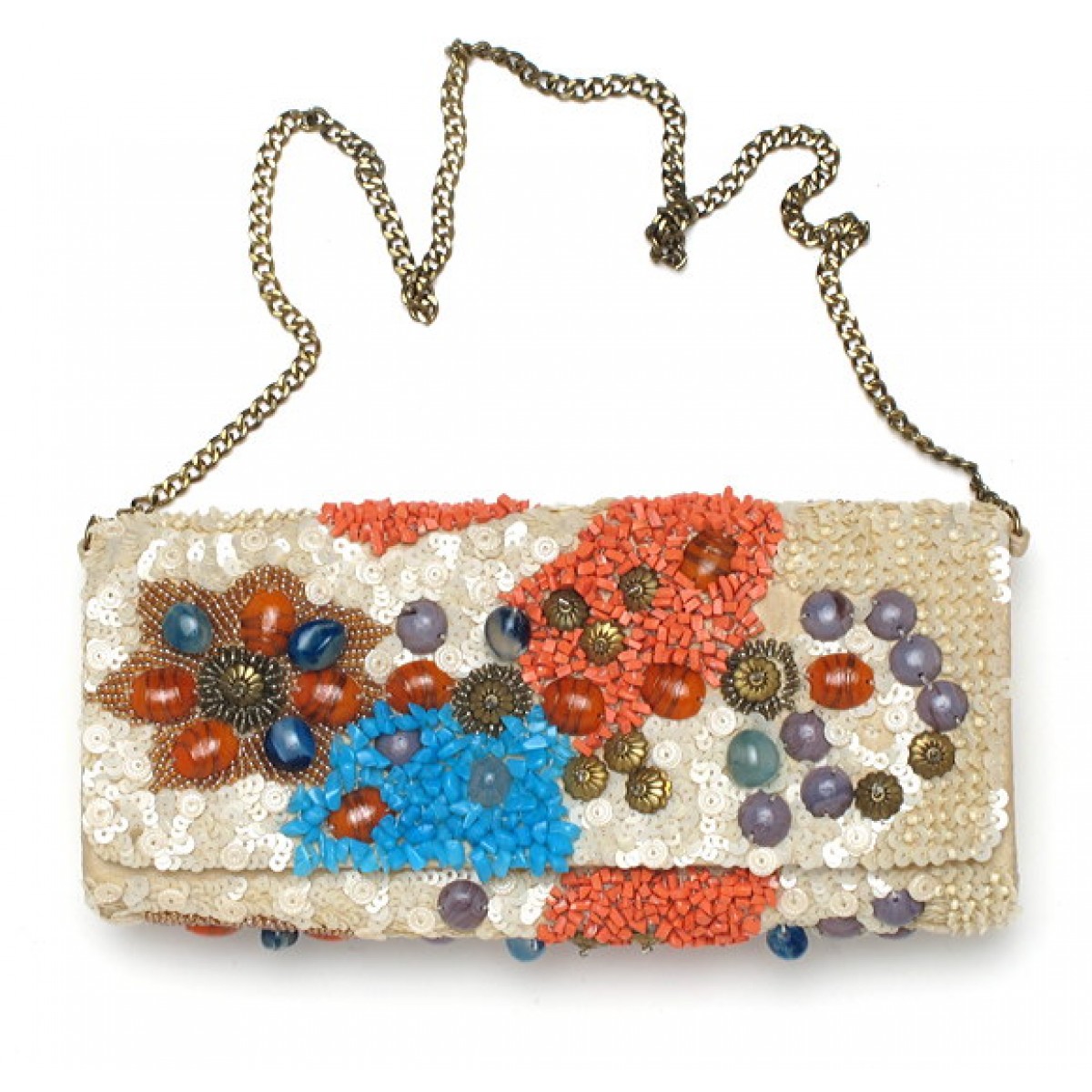 Coral & Turquoise Stone Clutch