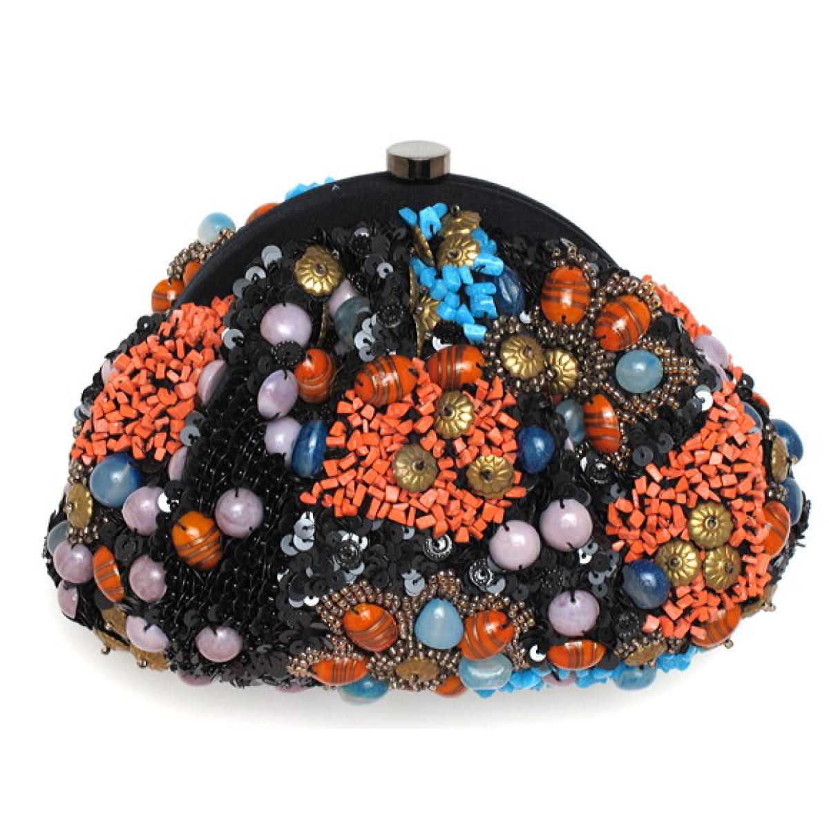 Coral & Turquoise Stone Framed Pouch