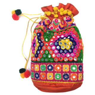 Drawstring Bag with Jaipur Embroidery Drawstring Bag with Jaipur Embroidery