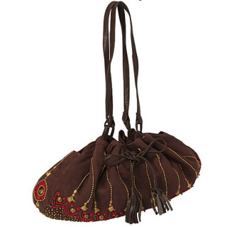 Drawstring Satchel with Beaded Embellishments Drawstring Satchel with Beaded Embellishments