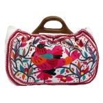 Embroidered Canvas Bag with Wooden Handle