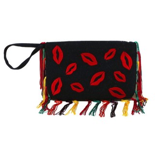 Embroidered Clutch With Lips Motif