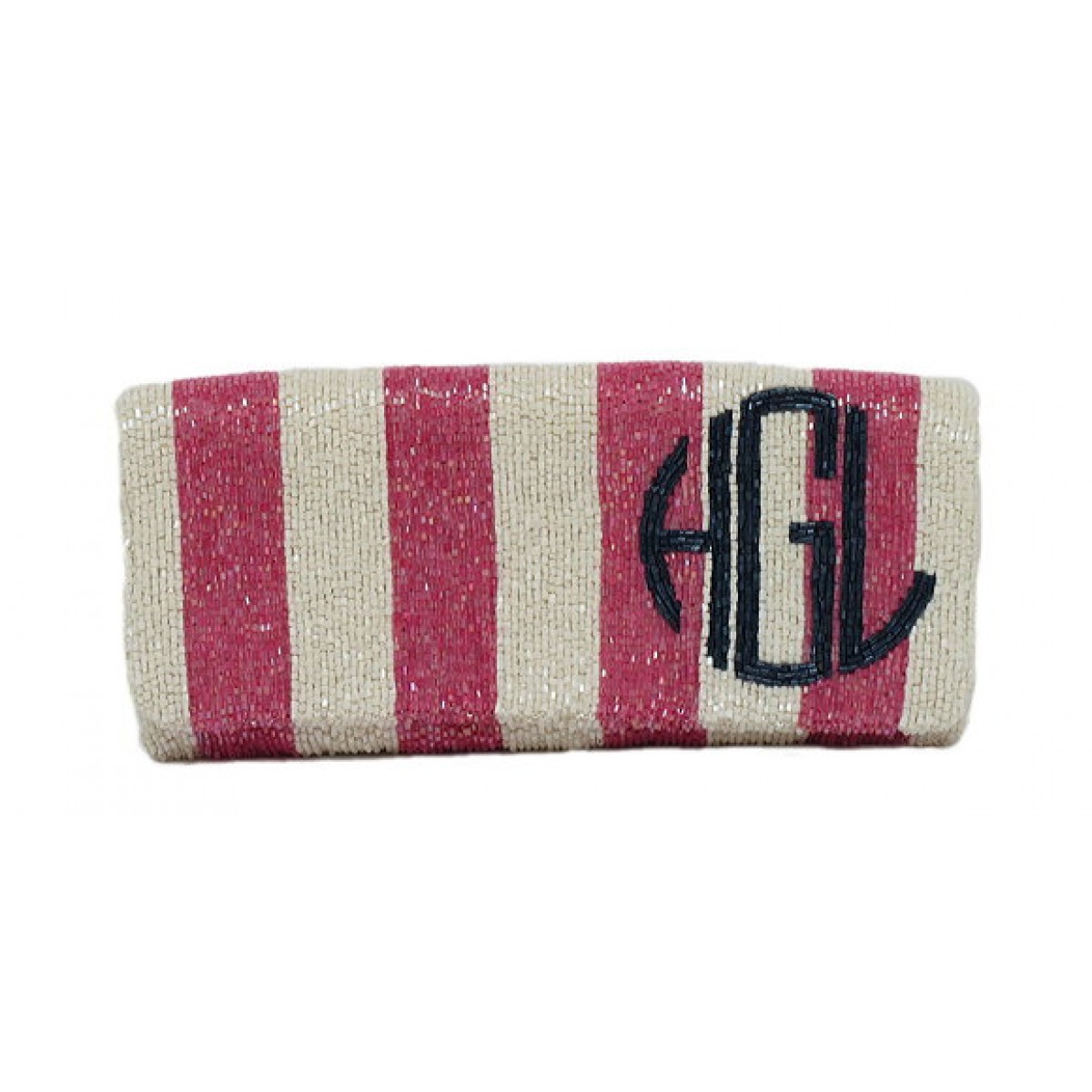 Fold over Vertical Striped Clutch with Round Monogram
