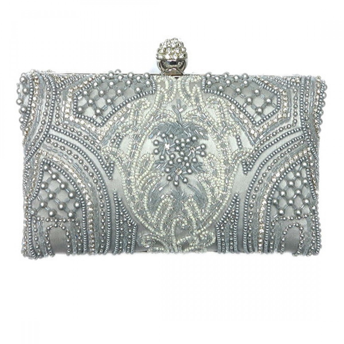 Intricate Pearls & Crystal Box Clutch