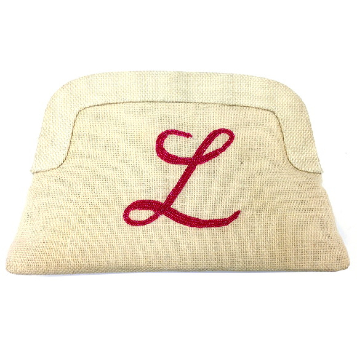 Jute Beaded Script Initial Clutch