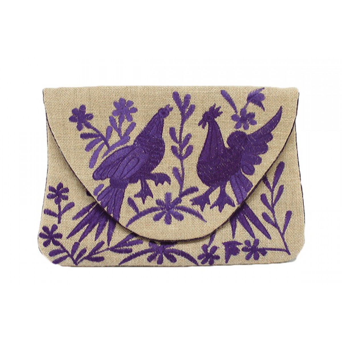 Jute Clutch With Embroidered Birds 