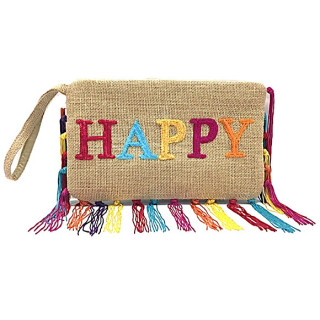 Jute Fringe Bag- Happy