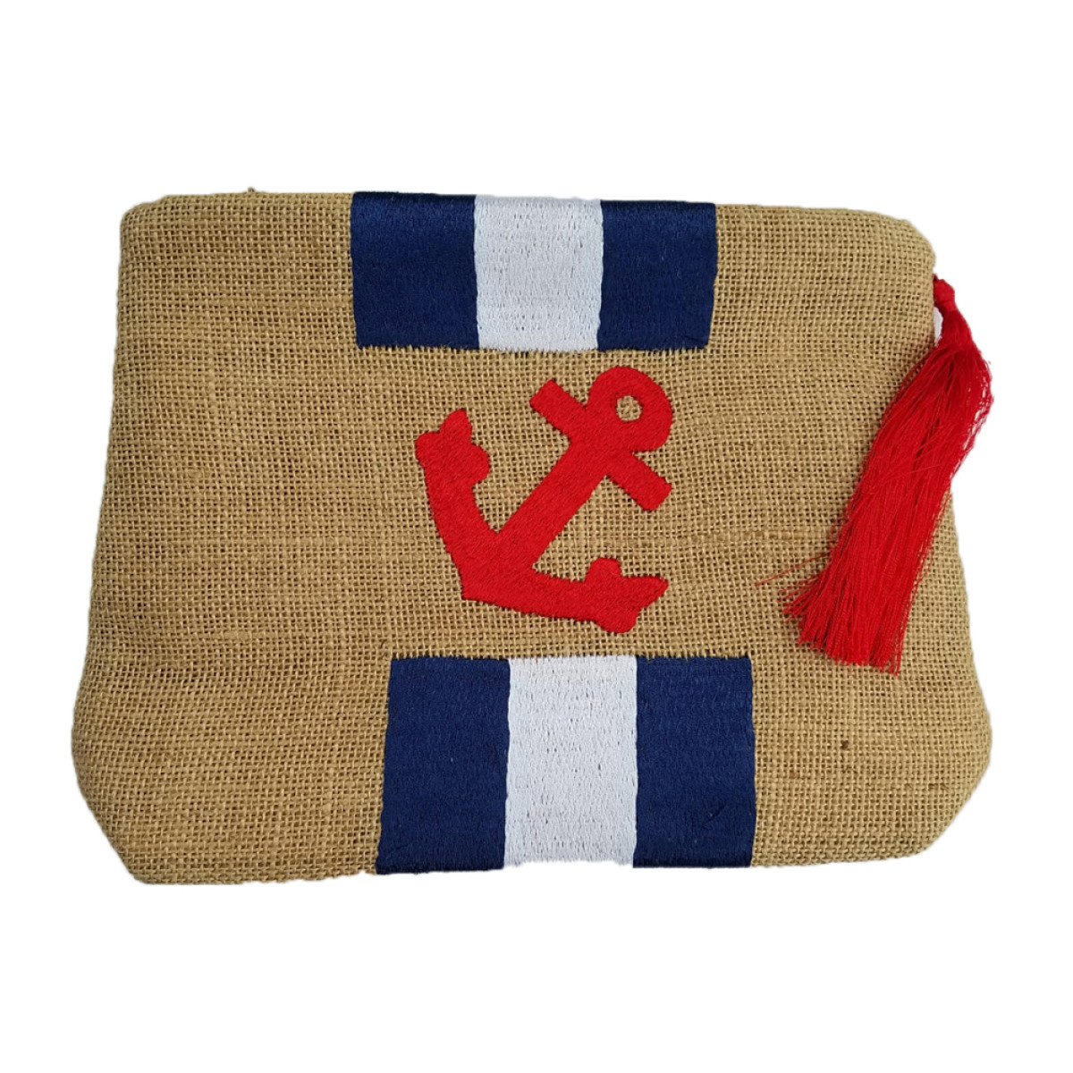 Jute Stripe Anchor Clutch