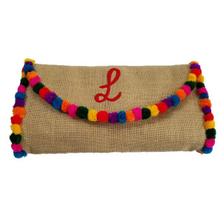 Large Jute Clutch Pompoms Initials Large Jute Clutch Pompoms Initials