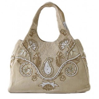 Large Tote Mother of Pearl Paisley Beading