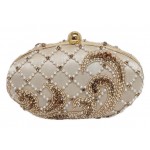Oval Box Bag with Pearl and Crystal Embelishments