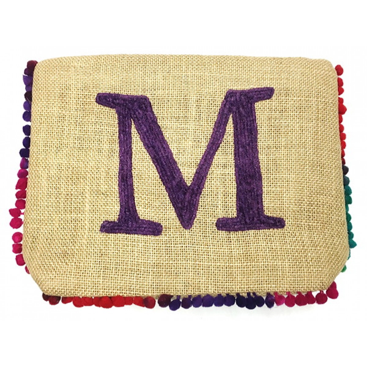 Personalized Jute Bag With Tie Dye Pompoms