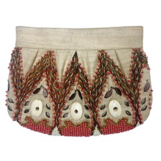 Pleated clutch With Bone / Wood Beads