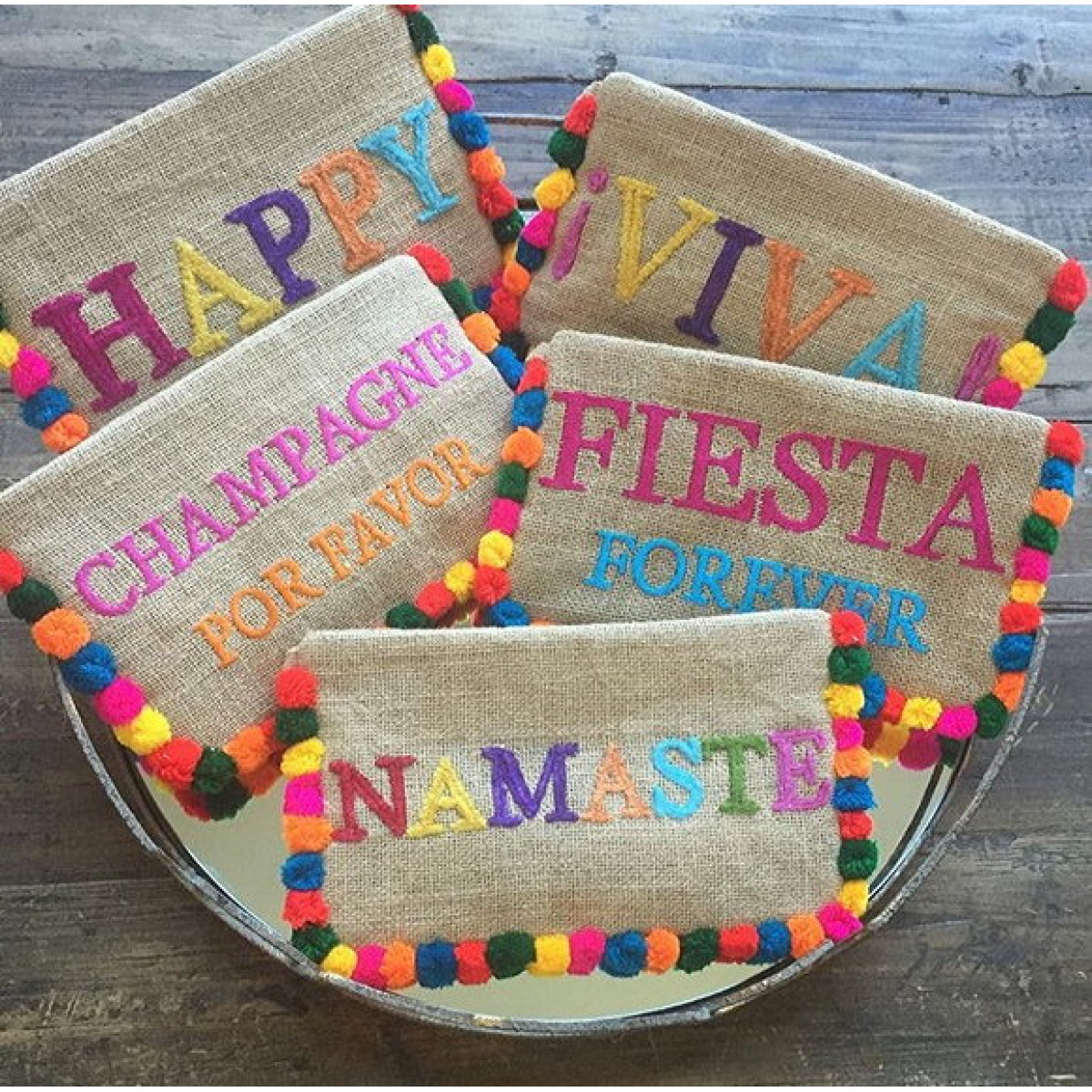 Pompom Wristlet With Word