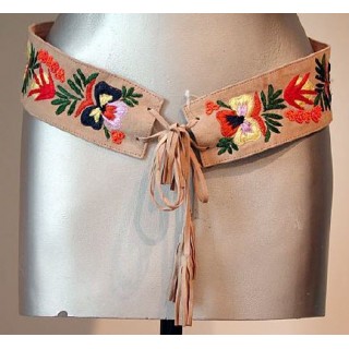 Wide Suede Flower Embroidery Belt