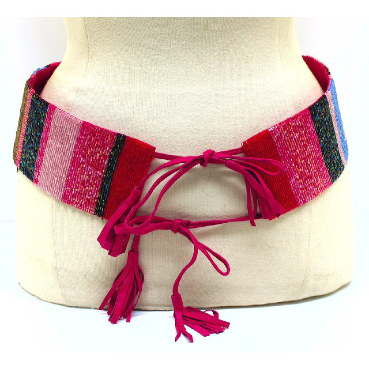 Wide Vertical Stripe Leather Bead Belt